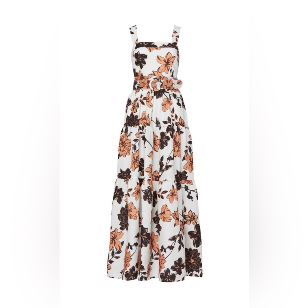Nicholas Linen Floral Tiered Maxi Dress Size 0 Sepia Brown White Pockets - Picture 3 of 16